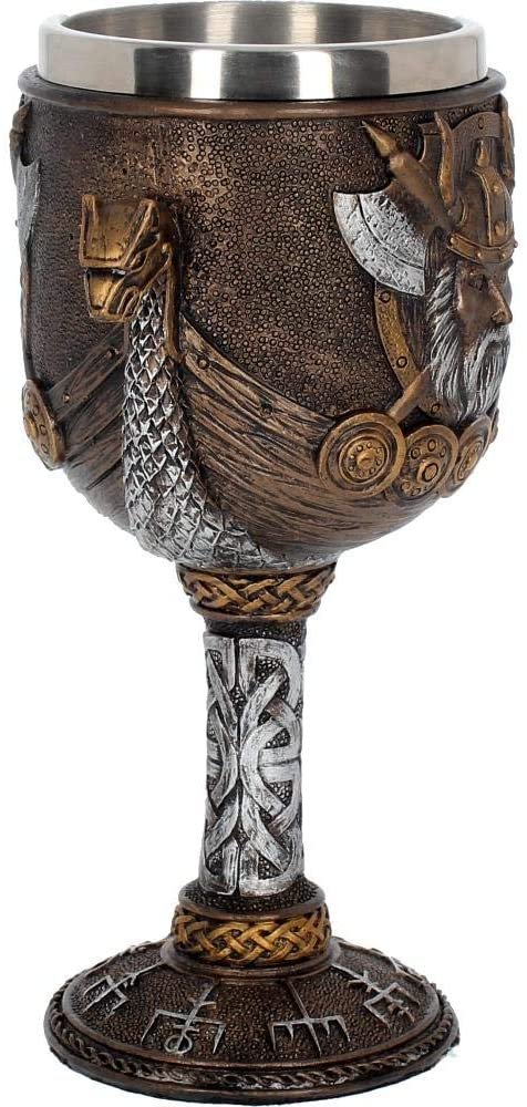 Mythology Collection~ Valhalla Goblet 17cm, Resin w/Stainless Steel Insert, Brown