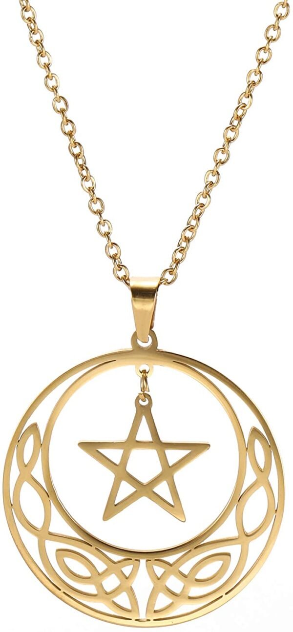 Witchcraft~cooltime Stainless Steel Pentacle Pendant Necklace Pentagram Celtic Knot Star Circle Crescent Charm Jewelry