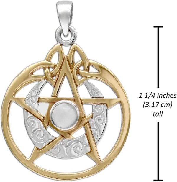 Sterling Silver 14 Carat Gold Plated Crescent Moon Pendant Pentacle with Natural White Moonstone
