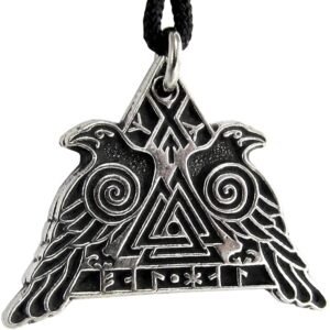 Soloman Pentant~Pewter Odin's Ravens with Valknut Pendant - Huginn and Muninn Crow Necklace