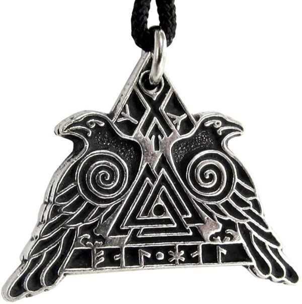 Soloman Pentant~Pewter Odin's Ravens with Valknut Pendant - Huginn and Muninn Crow Necklace