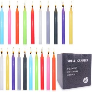Witchcraft~Laskey 1/2 Inch Diameter x 5 Inch Tall Unscented Assorted Colors Mini Chime Spell Taper Candles, Set of 100