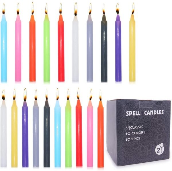 Witchcraft~Laskey 1/2 Inch Diameter x 5 Inch Tall Unscented Assorted Colors Mini Chime Spell Taper Candles, Set of 100