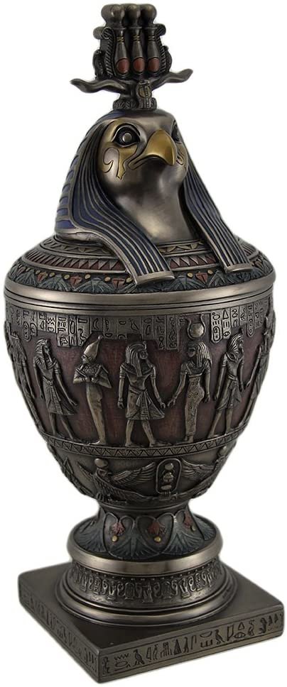 Magic  Collection~Decorative Egyptian Canopic Jar w/Horus Wearing Triple Atef Crown Lid