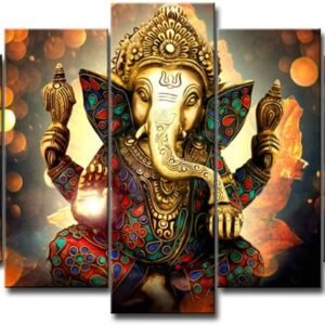 Magic  Collection~LiftGather 5pcs / set waterproof canvas painting elephant trunk God Ganesha HD print home wall hanging art prints modular pictures(40"W x 20"H, Framed)