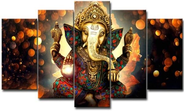 Magic  Collection~LiftGather 5pcs / set waterproof canvas painting elephant trunk God Ganesha HD print home wall hanging art prints modular pictures(40"W x 20"H, Framed)