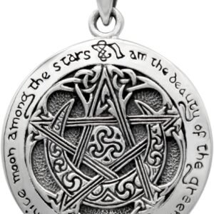 Sterling Silver Moon Pentacle Pentagram Pendant; 1 Inch Diameter