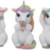 Magicun N.Giftware~Three Wise Cutiecorns Ornament Cute Unicorn Figurine Set, Resin, White, 9.5cm