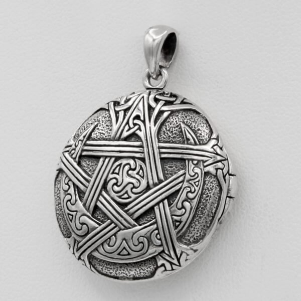 Sterling Silver Moon Pentacle Pentagram Aromatherapy Locket; 1 Inch Diameter