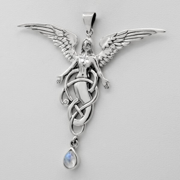 Dryad Design Sterling Silver Melusine Angel Pendant with Natural Rainbow Moonstone