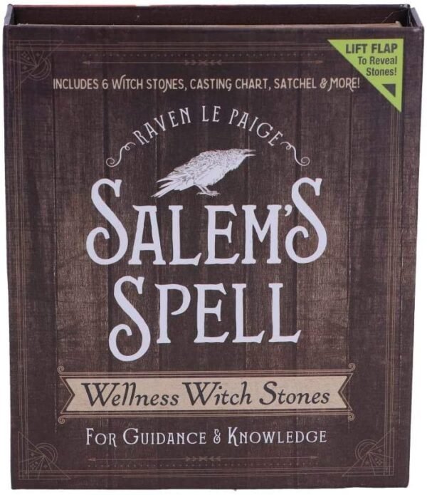 Wiccan Collection~Salem's Spell Kit Set of Six Witches Wellness Stones in Decorated Box, Brown, One Size