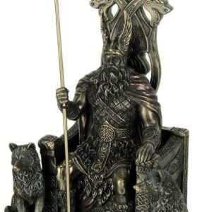 Magic  Collection~Resin Statues Norse God Odin On Throne with Wolves Bronze Finished Statue 7 X 10.25 X 4.75 Inches Bronze