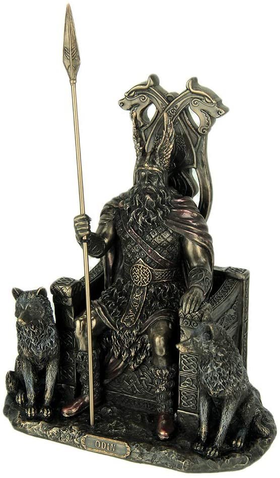 Magic  Collection~Resin Statues Norse God Odin On Throne with Wolves Bronze Finished Statue 7 X 10.25 X 4.75 Inches Bronze