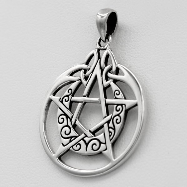 Sterling Silver Crescent Moon Pentacle Pentagram Pendant