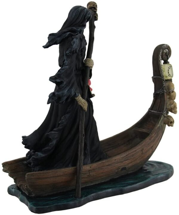 Magicun  Collection~Resin Statues Charon Ferryman Of The Dead Propelling Boat Statue W/Led Lantern 10 X 10 X 4 Inches Black