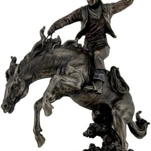 Magic  Collection~Bronzed Rodeo Cowboy and Bucking Bronco Statue 13 Inches Tall