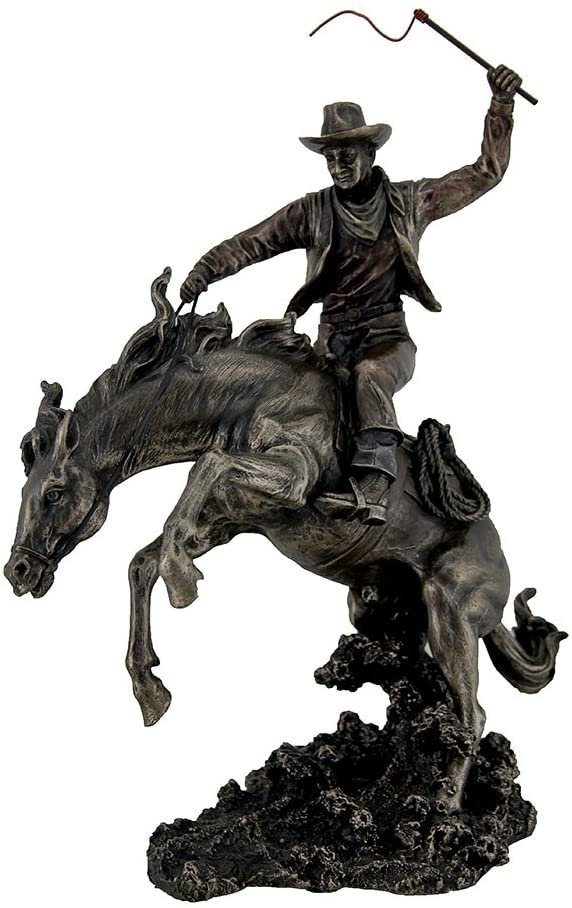 Magic  Collection~Bronzed Rodeo Cowboy and Bucking Bronco Statue 13 Inches Tall