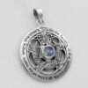 Dryad Design Sterling Silver Cut Out Moon Pentacle Pendant with Natural Rainbow Moonstone; 1 Inch Diameter