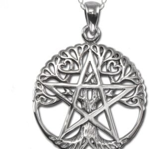 Sterling Silver Cut Out Tree Pentacle Necklace with Cable Chain (16-30 Inches)