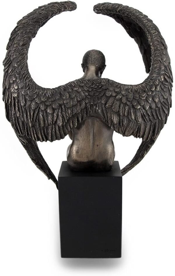 Magic  Collection~Resin Sculptures Bronze Finished Pensive Male Angel Statue On Black Base 7 X 10 X 4 Inches Bronze