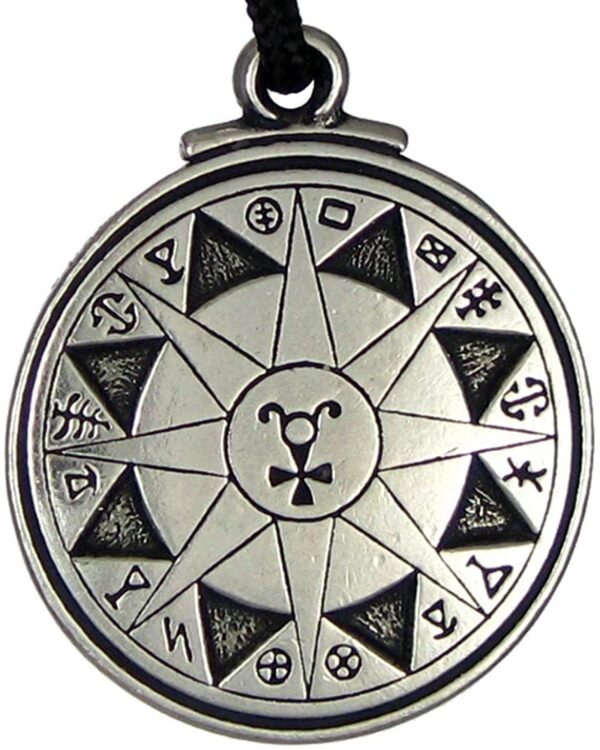 Soloman Pentant~Pewter Talisman for Safety in Travel Black Pullet Pentacle Pendant