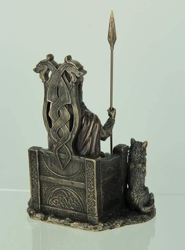 Magic  Collection~Resin Statues Norse God Odin On Throne with Wolves Bronze Finished Statue 7 X 10.25 X 4.75 Inches Bronze