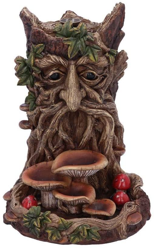 Light Collection~Wisest Dryad Tree Spirit Green Man Backflow Incense Burner, Polyresin, Brown, One Size