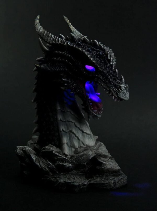 Magicun  Collection~Hand Painted Obsidian Dragon Bust Statue with LED Lights