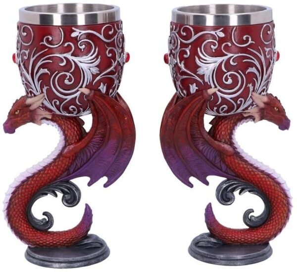 Magicun N.Giftware~Devotion Twin Dragon Heart Set of Two Goblets, Red, 18.5cm