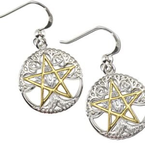 61terrxDjLL._AC_SL1000 Sterling Silver 14k Gold Plated Cut Out Tree Pentacle Pentagram Earrings