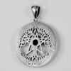 Sterling Silver Large Wiccan Tree Pentacle Pendant with Natural Rainbow Moonstone; 1.25 Inch Diameter