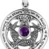 Sterling Silver Cut Out Moon Goddess Pentacle Pendant with Natural Amethyst