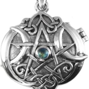 61tkZ39GFhL._AC_SL1000 Sterling Silver Celtic Knot Heart Pentacle Locket with Natural Rainbow Moonstone