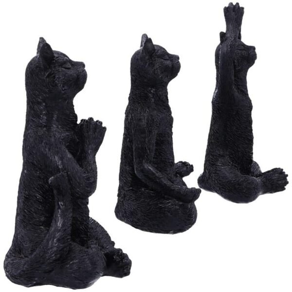 Animal Collection~ Set of Three Meditating Zen Cat Figurines, Polyresin, Black, 18.7 cm