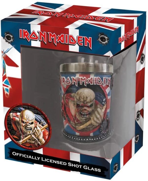 Band Merchandise~ B4126M8 Iron Maiden Shot Glass 7cm Blue, Resin w/Stainless Steel Insert