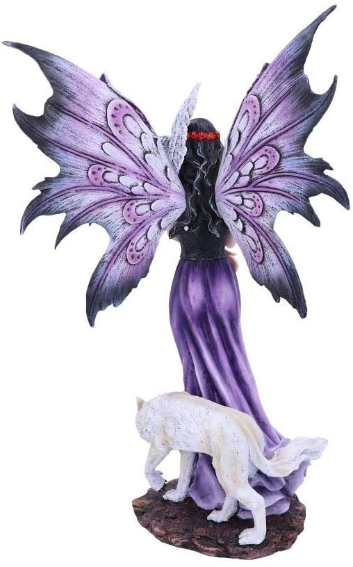 Magicun N.Giftware~Amethyst Purple Wolf and Owl Fairy Companion Figurine, Polyresin, 39.5cm