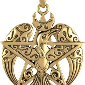 Bronze Large Crescent Raven Pentacle Pentagram Pendant