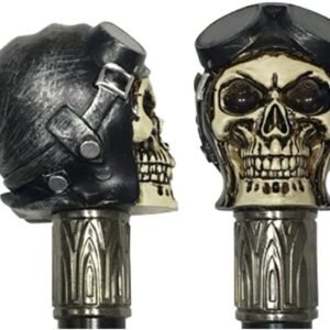 Dark Collection~Ride or Die Skeleton Biker in Helmet Topped Swaggering Cane, Resin and Alloy, Black, 78cm