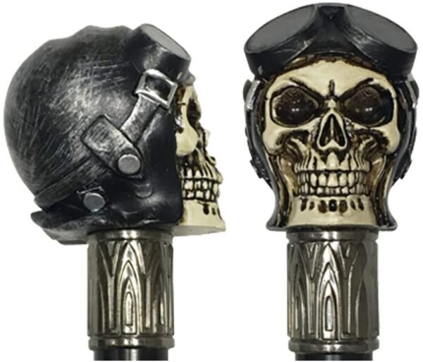 Dark Collection~Ride or Die Skeleton Biker in Helmet Topped Swaggering Cane, Resin and Alloy, Black, 78cm