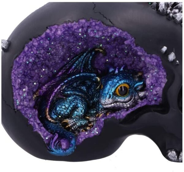Dark Collection~Cave Small Dragon Hiding Within a Crystal Skull, Polyresin, Black, 16.5cm