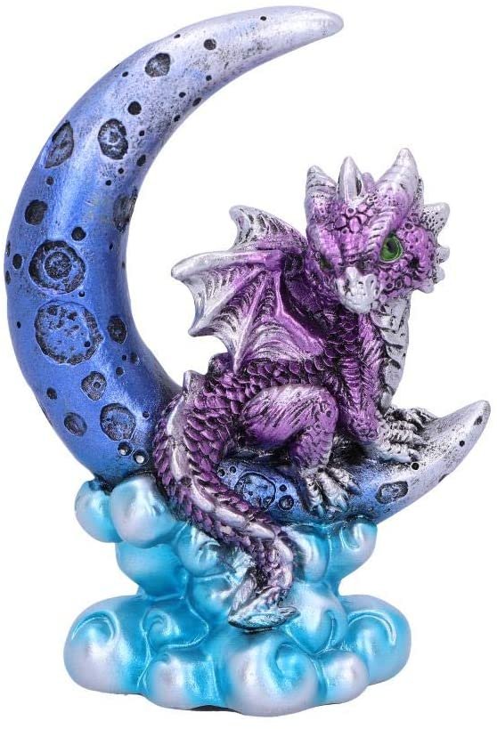 Fantasy Collection~ Metallic Purple Crescent Creature Moon Dragon Figurine, Polyresin, One Size