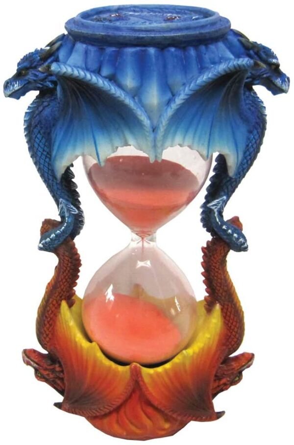 Fantasy Collection~ Ice Flame Frost and Fire Dragon Sand Timer Ornament, Polyresin, Red and Blue, One Size