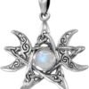 Sterling Silver Moon Phase Pentagram Pendant with Natural Rainbow Moonstone