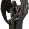 Magic  Collection~Resin Sculptures Bronze Finished Pensive Male Angel Statue On Black Base 7 X 10 X 4 Inches Bronze