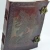 Witchcraft~Handmade Large 8" Embossed Leather Bound Journal Dragon with lock Genuine Brown Antique Old personal Diary notebook journal gift