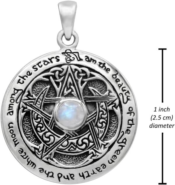 Sterling Silver Moon Goddess Pentacle Pendant with Natural Rainbow Moonstone