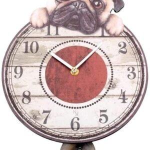 Animal Collection~ Puggin' Tickin' Clock 25cm Ivory, MDF, One Size
