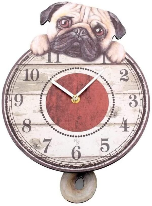 Animal Collection~ Puggin' Tickin' Clock 25cm Ivory, MDF, One Size