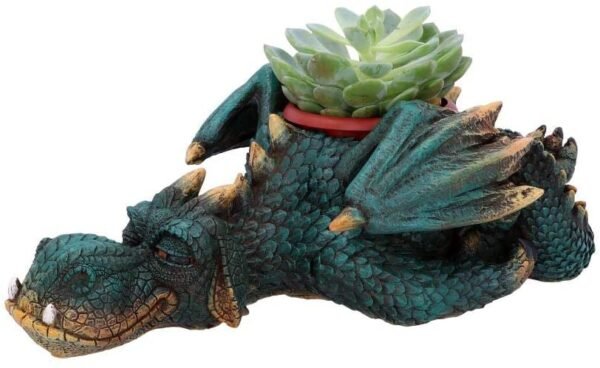 Fantasy Collection~ Dozing Dragon Plant Pot 31.8cm, Resin, Green, One Size