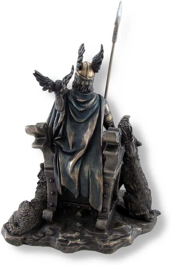 Magic  Collection~Bronzed Norse God Odin on Throne with Ravens and Wolves Statue